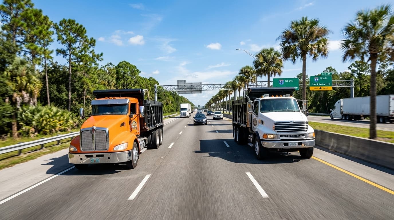 Amazing Hauling dump truck convoy supporting active construction work